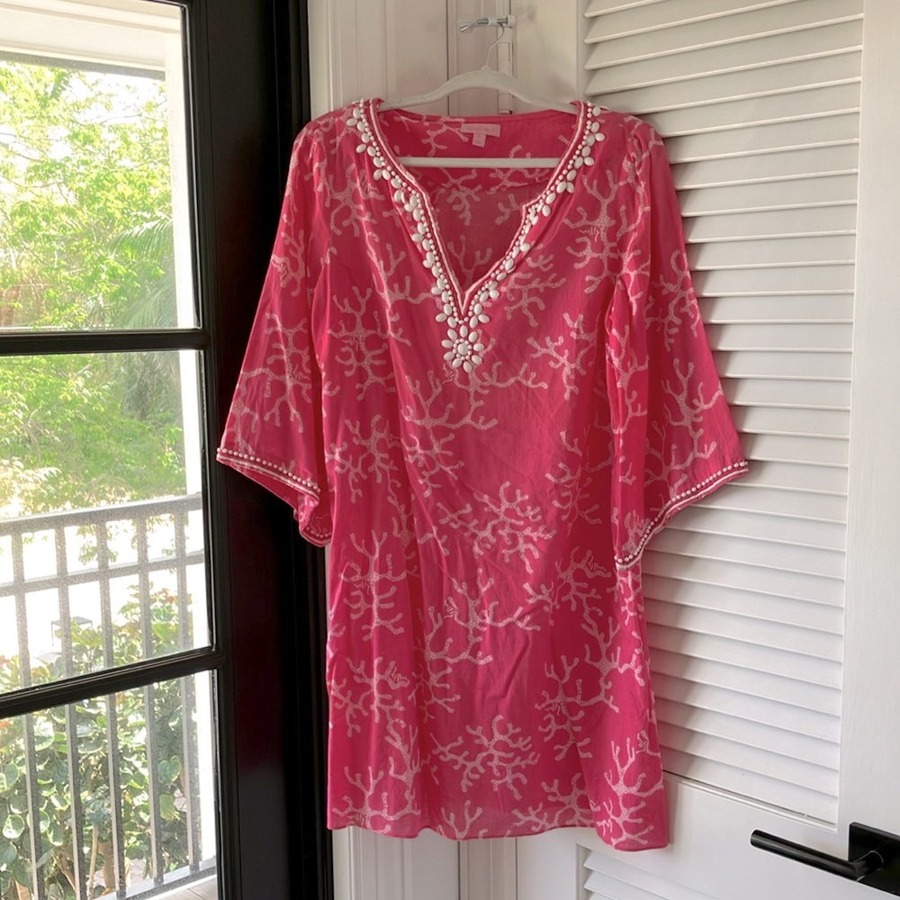 Lilly Pulitzer embroidered v-neck beach coverup.